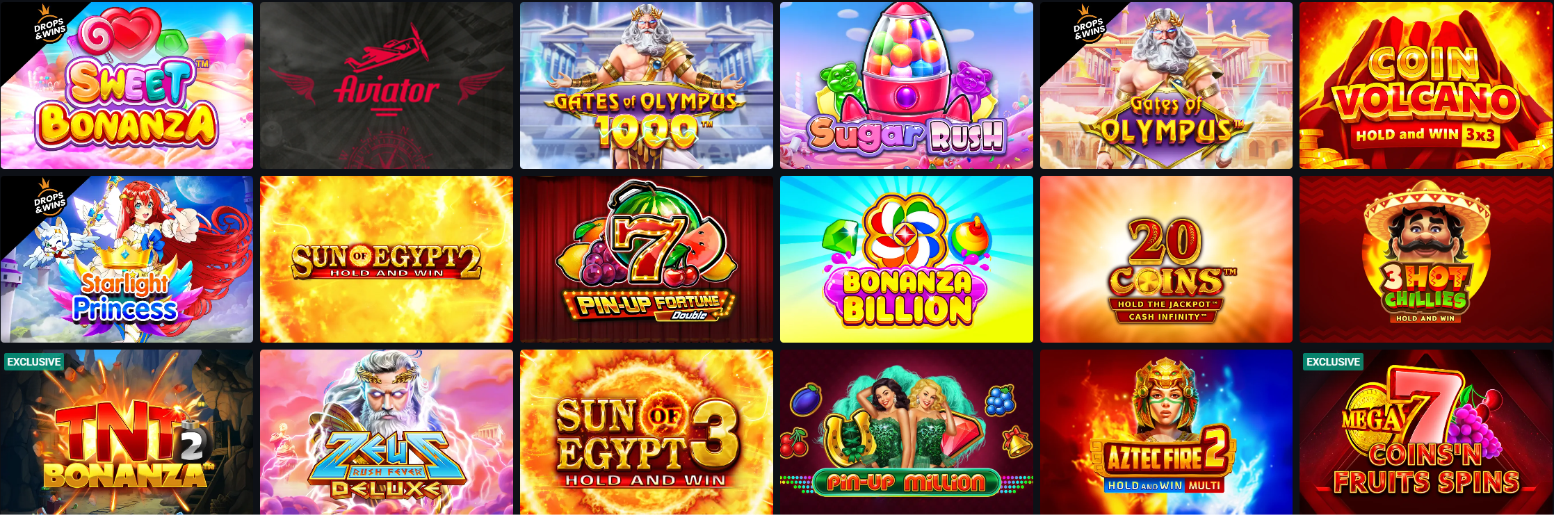Pin-Up slot game lobby